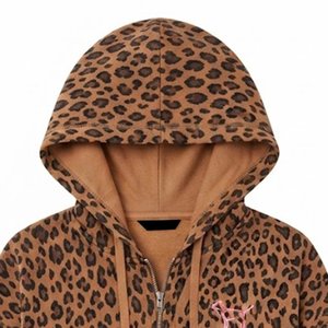 High Sales Custom Logo Women's Leopard Print Hooded Sweatshirt Full Sleeve <b>Zipper</b>-Up Embroidered Logo Casual Autumn Wear - Product Image 5
