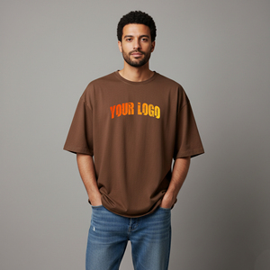 T-shirt Homme Oversize Noir Personnalisé OEM/ODM, Épaules Tombantes, Coton Lourd 100% Peigné, Couleur Unie Respirant avec Lettres - Product Image 4