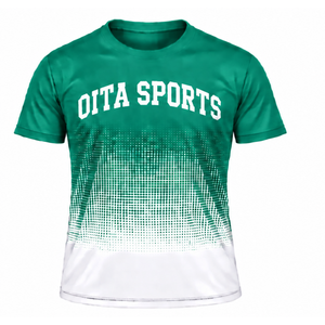 Teal Green and <b>White</b> Gradient Sublimation T <b>Shirt</b> <b>Men</b> <b>Short</b> <b>Sleeve</b> Crew Neck Custom Printed Sports Training Performance Athletic - Product Image 1