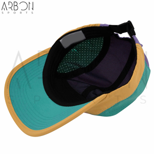 Casquettes 5 panneaux ajustables avec sangle arrière, respirantes, patchwork multicolore, logo personnalisé, pour l'été, vente en gros - Product Image 4