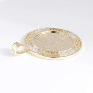 Pendentif pièce de monnaie 50 Pesos en or, diamant baguette de laboratoire, motif clé grecque, bijoux fins, vente en gros, accessoires de charme personnalisés, pour femmes - Product Image 3