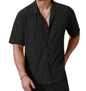 Chemise décontractée pour homme à manches courtes, respirante, à motif de points, col rabattu, en coton pour l'été - Product Image 2