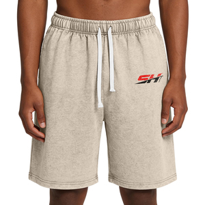 Shorts décontractés pour hommes, effet délavé, coupe classique, shorts vintage, mélange de coton doux, shorts en tricot d'été pour hommes - Product Image 1