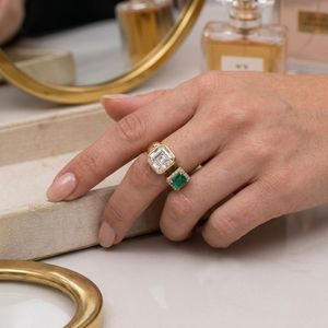 925 Sterling <b>Silver</b> Classic Style Ring Gold Plated Lab Grown Diamond Emerald Natural Diamond Ring - Product Image 6