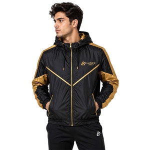 Custom Black Gold Hooded Windbreaker <b>Jacket</b> <b>Lightweight</b> Waterproof Outdoor <b>Jacket</b> Premium Sports <b>Running</b> Training Windbreaker - Product Image 2