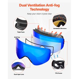 Occhiali da Sci Senza Montatura con Rivestimento Revo Blu Scuro per Uomo e Donna, Occhiali da Neve Antiappannamento OTG con Lente Cilindrica Magnetica e Telaio in TPU - Product Image 4