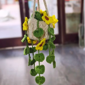 Cesto <span class=keywords><strong>di</strong></span> rose all'uncinetto fatto a mano, decorazione da appendere, con rampicanti, fiori <span class=keywords><strong>di</strong></span> ciliegio, margherite, lavanda, fragole, per specchietto auto - Product Image 5