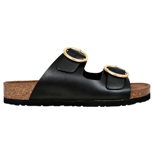 Sandalias de Plataforma de Cuero Genuino Negro con Hebillas Doradas, Punta Abierta, Suela de Corcho, Tacón de 20MM, Transpirables, a la Moda, Zapatos de Verano - Product Image 3