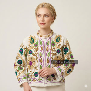 Vestes Courtes Rembourrées en Coton Brodé Floral Ethnique pour Femmes, Vêtements d'Extérieur d'Inspiration Artisanale Traditionnelle, Vente en Gros Personnalisée - Product Image 1