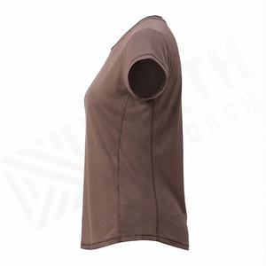 Camisetas de cuello redondo elegantes y de calidad para mujer, de manga corta, a la venta, personalizadas, lisas, de poliéster, ropa de moda. - Product Image 3