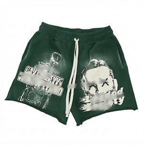 Pantalones Cortos de Algodón Negros para Hombre con Estampado de Calavera, Cordón Ajustable, Pantalones Cortos Casuales, Premium - Product Image 2