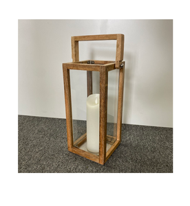 Lanterne et support à bougies rustiques en bois naturel pour mariages, événements festifs, fêtes, support à bougies chauffe-plat pour décoration de table à la maison - Product Image 2