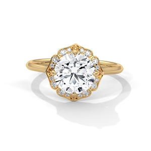 Anillo de compromiso redondo con halo oculto de diamante cultivado en laboratorio en oro amarillo – Elegante anillo de diamante solitario estilo catedral para mujer - Product Image 2