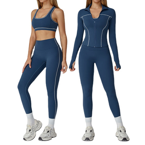Hot Selling Seamless Women Yoga Set Fitness Sports 3 Piece Gym Clothing Gym Fitness Breathable Gym Wear Women 3 Pcs Yoga Set - Product Image 4