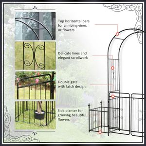 Arco de Jardín Metálico Romántico de 86 Pulgadas con Macetas Negras para Plantas Trepadoras, Cercas, Enrejados y Puertas - Product Image 6