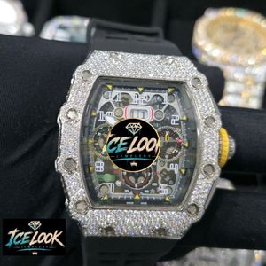 Montre mécanique Iced Out avec cadran carré, bracelet en silicone, chronographe analogique pour homme - Product Image 5