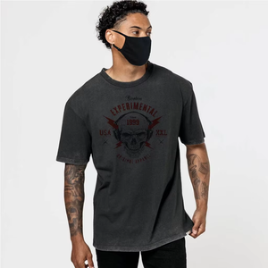 เสื้อยืดโอเวอร์ไซส์ลายพิมพ์กะโหลกสไตล์สตรีทแขนสั้นคอกลมผ้าฝ้ายเจอร์ซีย์ 100% ทรงพอดีตัวสำหรับผู้ชาย - Product Image 4