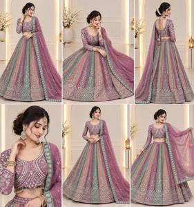 Vestido de novia tradicional para mujer, estilo Lehenga Choli, largo hasta el suelo, de poliéster, con falda y blusa bordadas, estilo India Pakistán, sin arrugas - Product Image 3