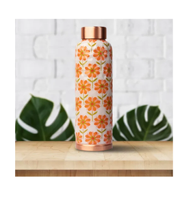 Bouteille d'eau en cuivre émaillé imprimée, motif floral, pour eau chaude et jus, bouteille en cuivre pur avec artisanat de haute qualité - Product Image 1