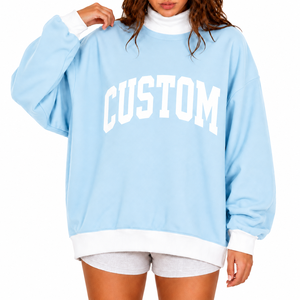 Sweat-shirt à col montant pour femme en tissu polaire tricoté de couleur claire, personnalisable, service OEM/ODM disponible en gros - Product Image 1