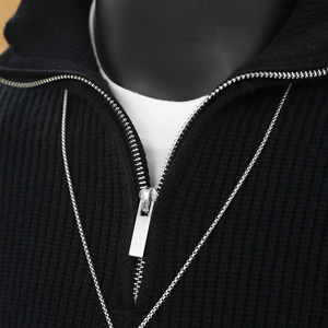 Pull en laine pure à 100% pour homme, col mi-haut zippé, manches longues, tricoté, couleur unie, décontracté, pour l'hiver - Product Image 4