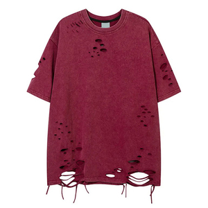 T-shirts d'été déchirés style streetwear, col rond, manches courtes, 100% coton, légers, service OEM, en vente - Product Image 5