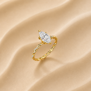 Bague de fiançailles en or jaune avec 2 diamants moissanite taille marquise et motif infini torsadé |   Bague de Mariage Minimaliste Vintage pour Femme - Product Image 5