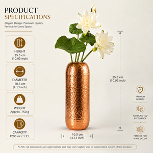 Vase à fleurs en cuivre martelé artisanal, vase décoratif en métal pour la décoration de la maison, centre de table, arrangement floral, décoration de mariage - Product Image 4