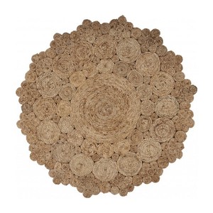Tapis rond en jute, style bohème, couleur unie, tissage plat, pour salon, nettoyage facile, épaisseur fine - Product Image 1