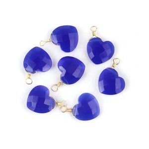 Natural Blue Chalcedony Heart Pendant 10mm Gold Plated Faceted Gemstone Charm Single Bail Sterling Silver Jewelry for Women - Product Image 1