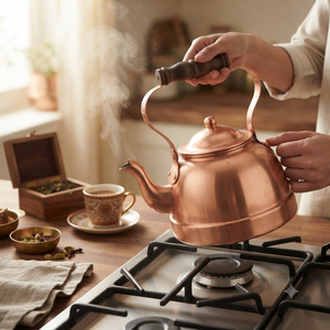 Bouilloire à thé en cuivre gravée à la main avec poignée en bois, théière vintage pour cuisinière, chauffe-eau, pot de service traditionnel pour café - Product Image 2