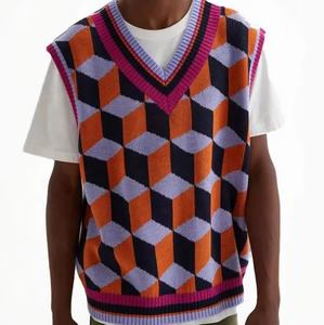 Gilet sans manches géométrique en tricot pour homme OEM 2026, col en V, en acrylique, pull tendance automne, fabriqué par TRIOTAKE INDUSTRY - Product Image 2