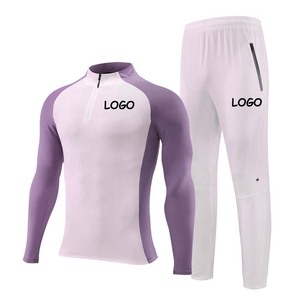 High Quality Custom Workout 3/4 <b>Zip</b> Pullover Training Jogging Wear Patchwork Color 2 Piece Sweat Suit Tracksuits for Men - Product Image 3