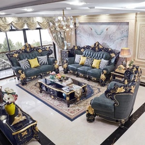 Luxury Tufted Chesterfield <b>Sofa</b> Traditional European Carved <b>Wood</b> <b>Frame</b> Fabric Upholstered Living Room Couch - Product Image 1