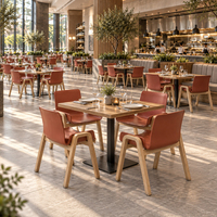 Chaises de restaurant empilables rouge rouille avec cadre en bois massif, accoudoirs et dossier coquille, pour café commercial, bistrot, personnalisables, OEM, vente en gros, Chine