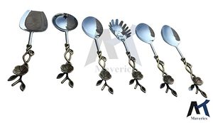 Juego de Cucharas para Servir con Diseño de Flores Plateadas, Mango Largo, Acabado Espejo, Cucharas de Té de Metal Duradero para Regalos - Product Image 6