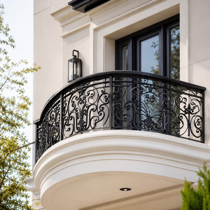 Luxury Curved Wrought Iron Balcony Railing Decorative Outdoor Black Metal Guardrail for Villa Mansion Terrace Balcony - Product Image 2