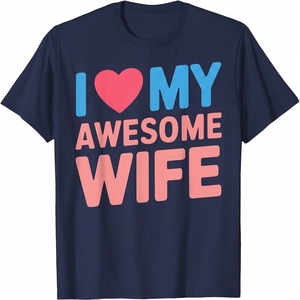 Camiseta azul de manga corta con cuello redondo para hombre, estilo casual, de corte regular, con estampado de algodón, de la marca I Love My Awesome Wife - Product Image 2