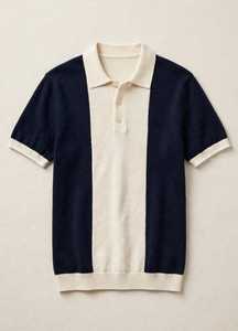 Chemise décontractée pour homme en maille unie 100 % polyester, grande taille, manches courtes, col blanc, boutonnée, bleu marine - Product Image 2
