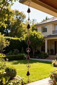 Chaîne de pluie suspendue au design moderne et unique, finition métallique aspect naturel, décorative pour la maison et le jardin, pour l'arrosage des gouttières - Product Image 4