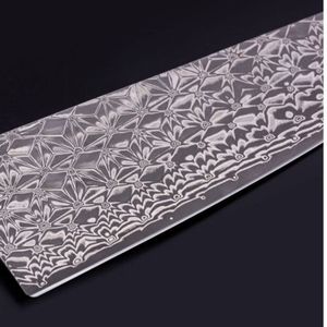 Couteaux Santoku à manche grainé marron et noir avec lames martelées argentées et broche décorative pour la découpe de légumes, le hachage et la préparation culinaire - Product Image 5
