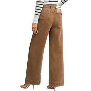 Vaqueros anchos de sarga marrón camel personalizados para mujer, de talle alto, corte A, de algodón puro, duraderos, cómodos, estilo urbano, pantalones acampanados - Product Image 2