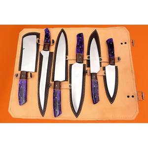 Juego de Cuchillos de Cocina Profesionales de 6 Piezas, Hechos a Mano en Acero de Damasco, con Mangos de Plástico y Hoja de Punta Caída, Personalizables OEM - MS Enterprise - Product Image 3
