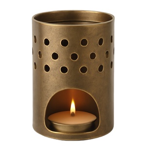 Bougeoir en métal bronze antique avec design perforé pour chauffe-plat accessoire de maison élégant pour article de mariage pour la saison d'automne - Product Image 1