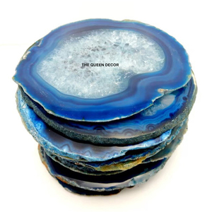 Decorative Fancy Style Drink Cup Coffee <b>Coasters</b> Set Blue <b>Agate</b> Stone Natural Unique Shape Table Ware - Product Image 1
