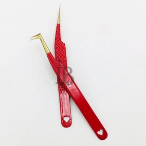 แหนบต่อขนตาสแตนเลสอย่างดี สีแดง ปลายสีทอง ทรงตรง ยอดนิยมอันดับต้นๆ - Product Image 4