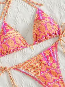 Two-piece nylon and cotton bikini set with thong bottom - Product Image 6