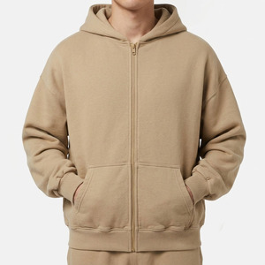 Sweat à capuche zippé en molleton épais surdimensionné, coupe carrée, avec poche kangourou, 100% coton, vierge, personnalisable OEM, vente en gros - Product Image 2