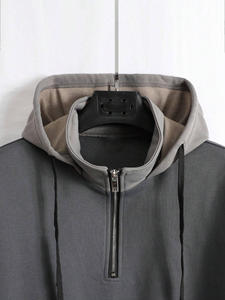 High Quality 100% Cotton Fleece Quarter Zip Hoodie Winter Embroidered Men's Oversized Hoodies - Product Image 2
