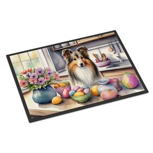 Nouveau paillasson décor Sheltie de Pâques antidérapant intérieur extérieur 18H X 27W tapis à poils bas tapis de porte avant lavable pour entrée - Product Image 1